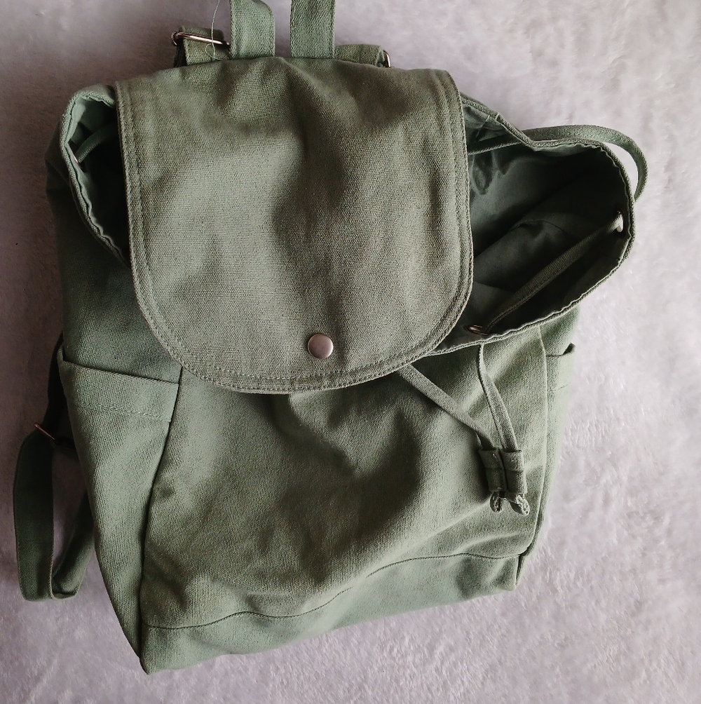 Palm+Perkins Sage 100% Cotton Canvas Drawstring Backpack Bag Mini